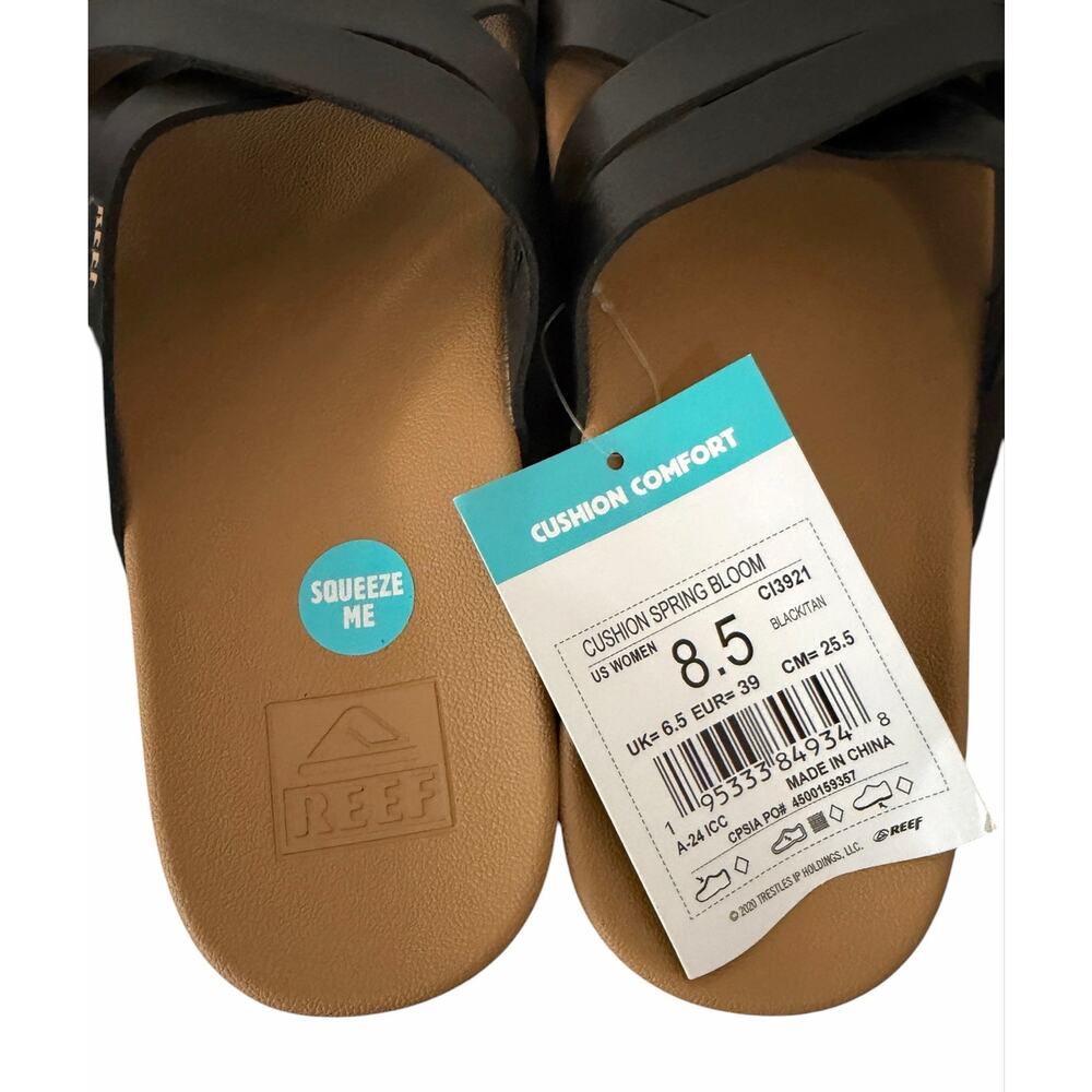 Reef Cushion Spring Bloom Slide Sandals Black Women’s 8.5 Beach Resort NWT - Picture 5 of 8